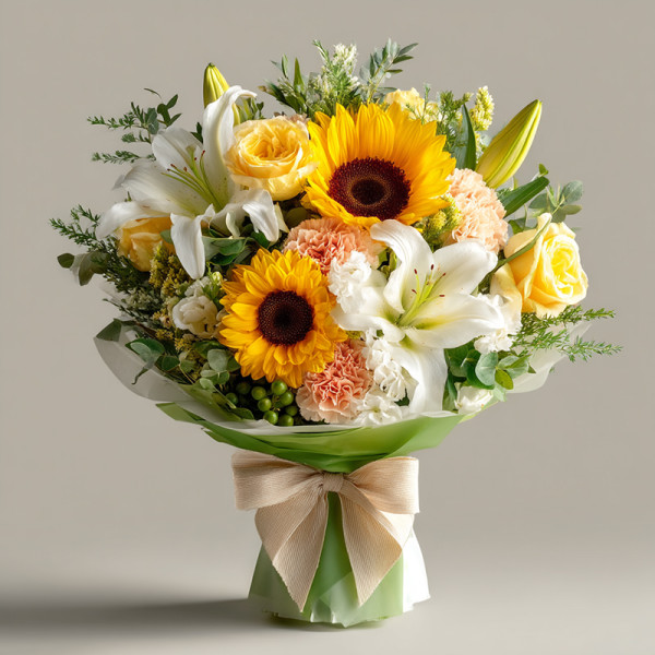 Golden Bloom — Sunflowers and White Lilies of Summer